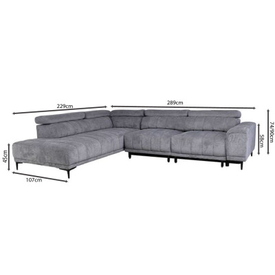MASSIMO Καναπές Δεξιά Γωνία Ηλεκτρικά Συρόμενα Καθίσματα, Ύφασμα Water Repellent Γκρι