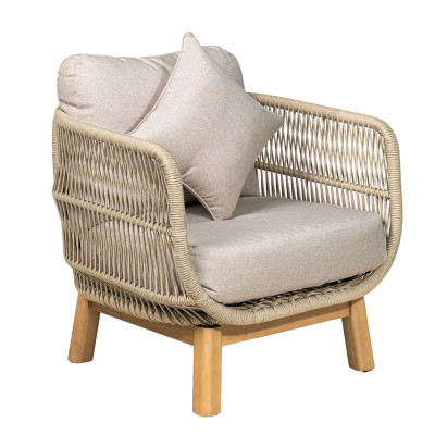 MARK Set Σαλόνι Κήπου 4τεμ, Acacia Φυσικό, Μαξιλάρια Μπεζ Rope Wicker Μπεζ