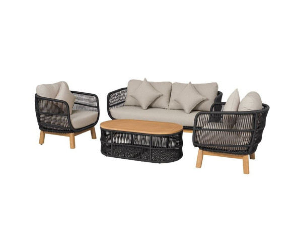 MARK Set Σαλόνι Κήπου 4 τεμαχίων Acacia Φυσικό, Rope Wicker Μαύρο, Μαξιλάρια Μπεζ MARK Set Σαλόνι Κήπου 4 τεμαχίων Acacia Φυσικό, Rope Wicker Μαύρο, Μαξιλάρια Μπεζ