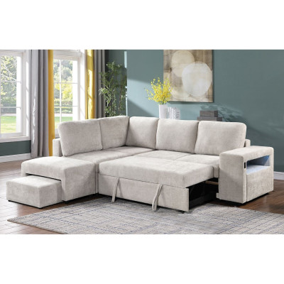 FLEXY Καναπές Δεξιά Γωνία - Κρεβάτι, με Χώρους Αποθήκευσης φωτιζόμενο, Ύφασμα Μπεζ