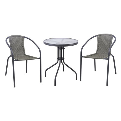 BALENO-W Set Κήπου - Βεράντας: Τραπέζι + 2 Πολυθρόνες Μέταλλο Ανθρακί, Wicker Mixed Grey