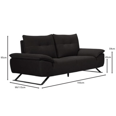 SELENA Καναπές 2-θέσιος Σαλονιού - Καθιστικού, Ύφασμα Ανθρακί, Μεταφερόμενη πλάτη