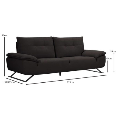 SELENA Καναπές 3-θέσιος Σαλονιού - Καθιστικού, Ύφασμα Ανθρακί, Μεταφερόμενη πλάτη