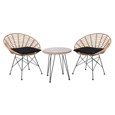 SALSA Coral Coffee Set Κήπου Μέταλλο Μαύρο - Γυαλί - Wicker Φυσικό: Τραπεζάκι+2 Πολυθρόνες