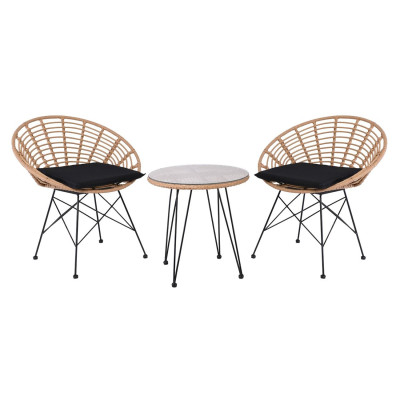 SALSA Coral Coffee Set Κήπου Μέταλλο Μαύρο - Γυαλί - Wicker Φυσικό: Τραπεζάκι+2 Πολυθρόνες