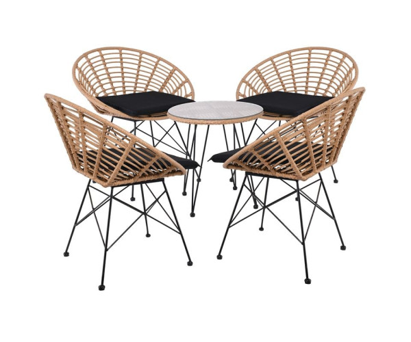 SALSA Coral Coffee Set Κήπου Μέταλλο Μαύρο - Γυαλί - Wicker Φυσικό: Τραπεζάκι+4 Πολυθρόνες SALSA Coral Coffee Set Κήπου Μέταλλο Μαύρο - Γυαλί - Wicker Φυσικό: Τραπεζάκι+4 Πολυθρόνες