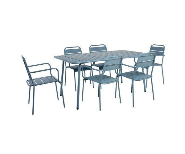 BRIO Slat Set Τραπεζαρία Κήπου -Βεράντας (6+1), Μέταλλο Βαφή Sandy Blue 5415C