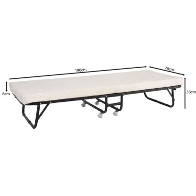 SPAN Κρεβάτι Πτυσσόμενο Βοηθητικό Μέταλλο Βαφή Μαύρο, Στρώμα 8cm foam