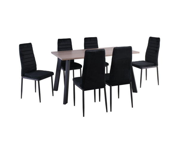 JETTA-BAXTER Τραπεζαρία Μέταλλ ο Βαφή Μαύρο, Τραπέζι Sonoma Oak + 6 Καρέκλες Velure Μαύρο JETTA-BAXTER Τραπεζαρία Μέταλλ ο Βαφή Μαύρο, Τραπέζι Sonoma Oak + 6 Καρέκλες Velure Μαύρο