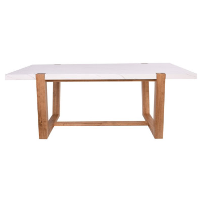 COMET Set Τραπεζαρία Ξύλινη: Τραπέζι+6 Καρέκλες, Φυσικό με Mdf Άσπρο Μάρμαρο,Ύφασμα Άσπρο