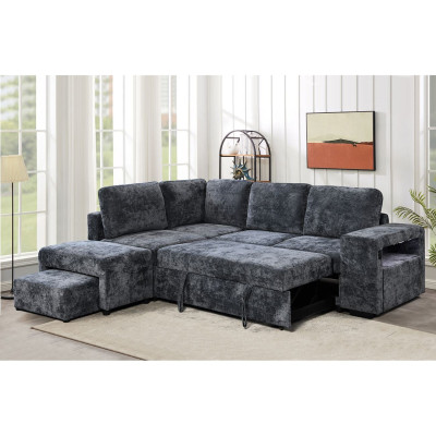 FLEXY Καναπές Δεξιά Γωνία - Κρεβάτι, με Χώρους Αποθήκευσης φωτιζόμενο, Ύφασμα Ανθρακί
