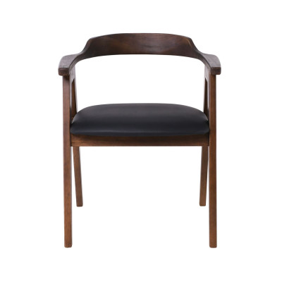 SELVA Πολυθρόνα Τραπεζαρίας, Απόχρωση Καρυδί, Pu Μαύρο (ΣΕΤ 2 τεμ)