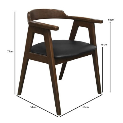 SELVA Πολυθρόνα Τραπεζαρίας, Απόχρωση Καρυδί, Pu Μαύρο (ΣΕΤ 2 τεμ)