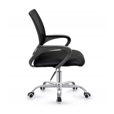 BF2101-W Πολυθρόνα Γραφείου χωρίς Ανάκλιση, Μέταλλο Χρώμιο Mesh Μαύρο