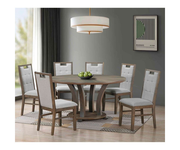 GORDON Set Τραπεζαρία Ξύλινη Σαλονιού: Τραπέζι+6 Καρέκλες, Antique Grey Walnut, Ύφ.Γκρι GORDON Set Τραπεζαρία Ξύλινη Σαλονιού: Τραπέζι+6 Καρέκλες, Antique Grey Walnut, Ύφ.Γκρι