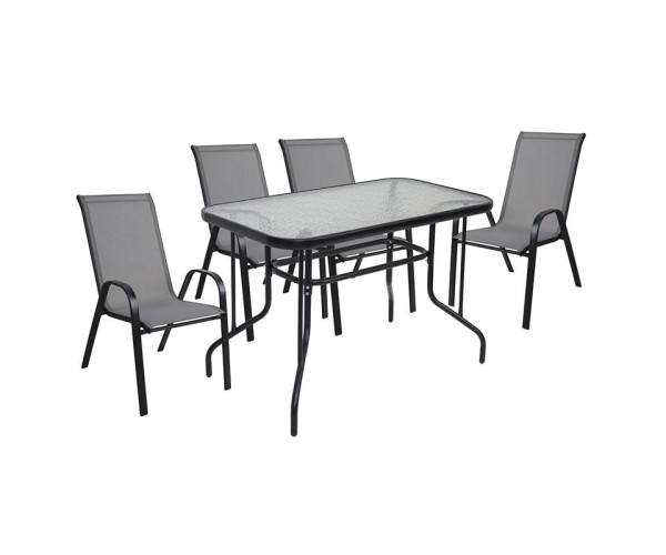 RIO Set Τραπεζαρία Κήπου Μέταλλο Βαφή Μαύρο, Textilene Γκρι: Τραπέζι + 4 Πολυθρόνες