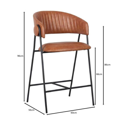 ALFRED Σκαμπό BAR Μέταλλο Βαφή Μαύρο, PU Camel (ΣΕΤ 2 τεμ)