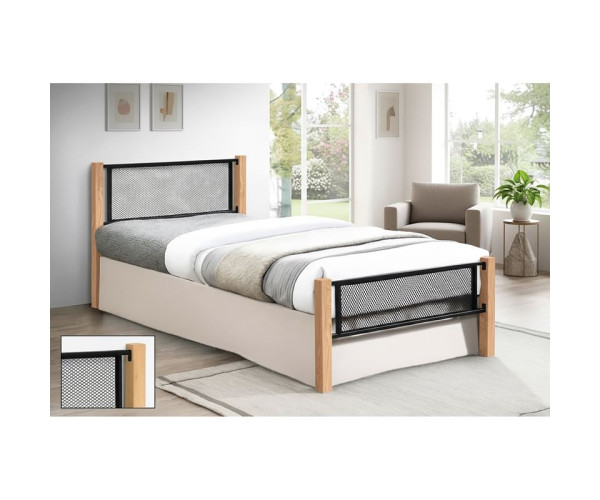 ΝΕΤ Κρεβάτι Μονό για Στρώμα 90x190cm, Μέταλλο Βαφή Μαύρο, Ξύλο Φυσικό