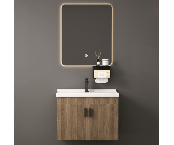 IDEA-3 Set Έπιπλο Μπάνιου Φυσικό, Καθρέπτης LED + Πάγκος με Νιπτήρα και Μπαταρία