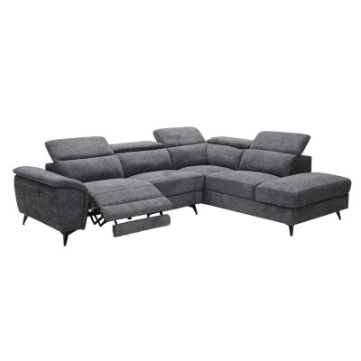 ROMEO Καναπές-Relax, Αριστερή Γωνία,Ύφασμα Γκρι, Αποθ.χώρος, Μία θέση με ηλεκτρική ανάκληση