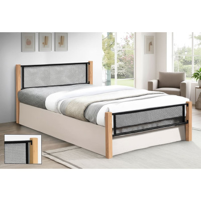 ΝΕΤ Κρεβάτι Διπλό για Στρώμα 150x200cm, Μέταλλο Βαφή Μαύρο, Ξύλο Φυσικό