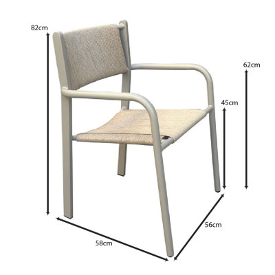 DENVER Πολυθρόνα Dining Στοιβαζόμενη, Αλουμίνιο - Rope Wicker Μπεζ