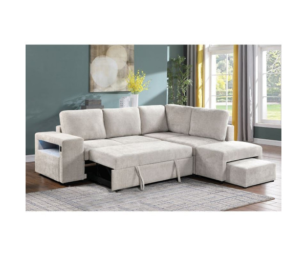 FLEXY Καναπές Αριστερή Γωνία - Κρεβάτι, με Χώρους Αποθήκευσης φωτιζόμενο, Ύφασμα Μπεζ