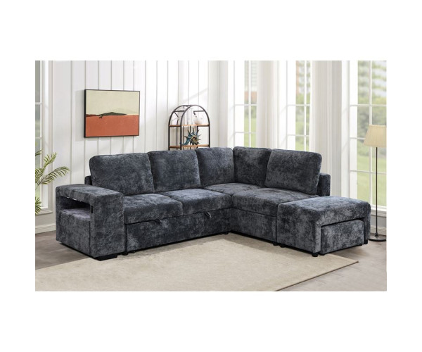 FLEXY Καναπές Αριστερή Γωνία - Κρεβάτι, με Χώρους Αποθήκευσης φωτιζόμενο, Ύφασμα Ανθρακί