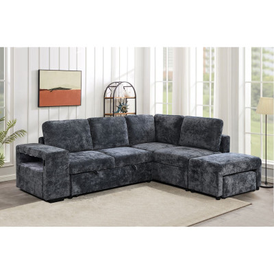 FLEXY Καναπές Αριστερή Γωνία - Κρεβάτι, με Χώρους Αποθήκευσης φωτιζόμενο, Ύφασμα Ανθρακί