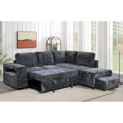 FLEXY Καναπές Αριστερή Γωνία - Κρεβάτι, με Χώρους Αποθήκευσης φωτιζόμενο, Ύφασμα Ανθρακί