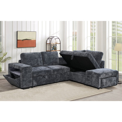 FLEXY Καναπές Αριστερή Γωνία - Κρεβάτι, με Χώρους Αποθήκευσης φωτιζόμενο, Ύφασμα Ανθρακί