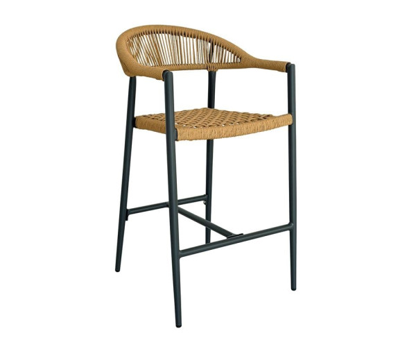 MADISON Σκαμπό Bar, ALU Ανθρακί, Rope Wicker Φυσικό