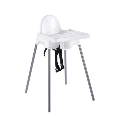 BABY Καρεκλάκι Φαγητού με δίσκο, Κάθισμα PP Άσπρο, Μεταλλικά πόδια Απόχρωση Γκρι