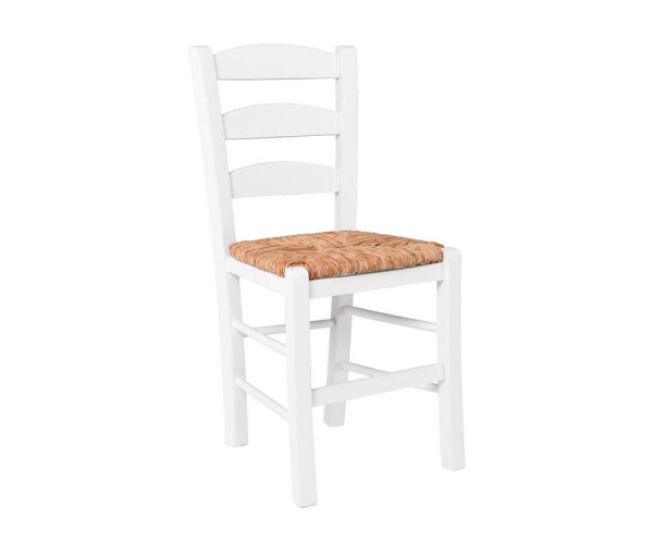 ΣΚΥΡΟΣ Καρέκλα Οξιά Βαφή Εμποτισμού Λάκα Άσπρο, Κάθισμα Ψάθα