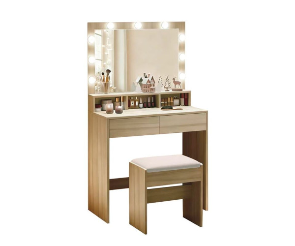 LUCY Set Τουαλέτα με Σκαμπό, Απόχρωση Sonoma, Καθρέπτης LED & θύρα USB