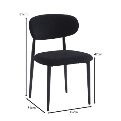 POINT Καρέκλα Τραπεζαρίας Μέταλλο Βαφή Μαύρο, Teddy Ύφασμα Μαύρο (ΣΕΤ 4 τεμ)
