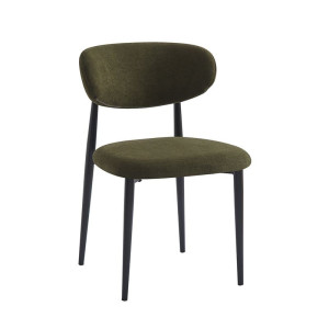 POINT Καρέκλα Τραπεζαρίας Μέταλλο Βαφή Μαύρο, Teddy Ύφασμα Olive Green (ΣΕΤ 4 τεμ)