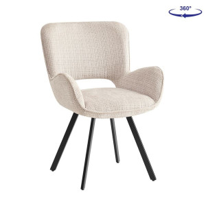 VETA Πολυθρόνα Περιστρεφόμενη, Μέταλλο Βαφή Μαύρο, Ύφασμα Μπεζ (ΣΕΤ 2 τεμ)