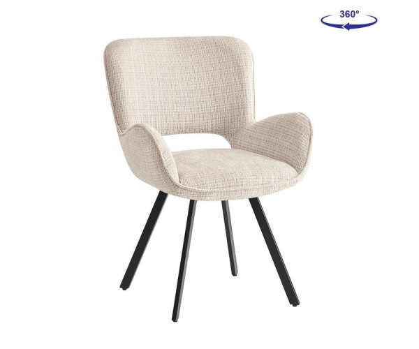 VETA Πολυθρόνα Περιστρεφόμενη, Μέταλλο Βαφή Μαύρο, Ύφασμα Μπεζ (ΣΕΤ 2 τεμ)