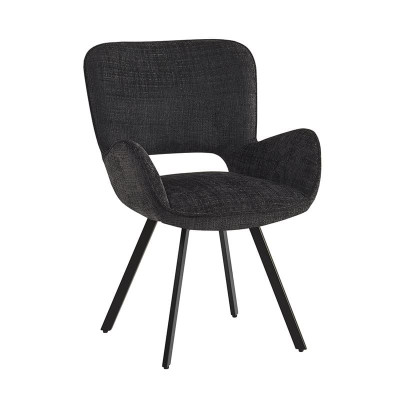 VETA Πολυθρόνα Περιστρεφόμενη, Μέταλλο Βαφή Μαύρο, Ύφασμα Μαύρο (ΣΕΤ 2 τεμ)