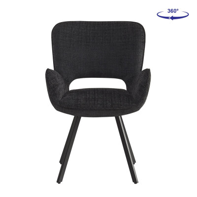 VETA Πολυθρόνα Περιστρεφόμενη, Μέταλλο Βαφή Μαύρο, Ύφασμα Μαύρο (ΣΕΤ 2 τεμ)