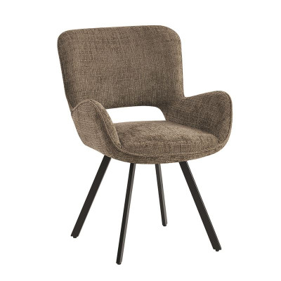 VETA Πολυθρόνα Περιστρεφόμενη, Μέταλλο Βαφή Μαύρο, Ύφασμα Καφέ (ΣΕΤ 2 τεμ)