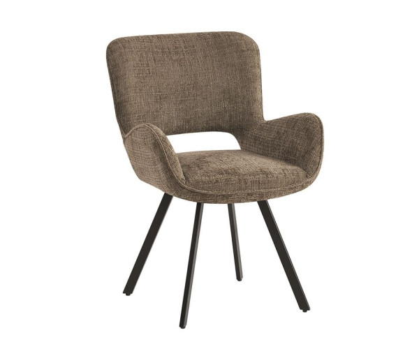 VETA Πολυθρόνα Περιστρεφόμενη, Μέταλλο Βαφή Μαύρο, Ύφασμα Καφέ (ΣΕΤ 2 τεμ)