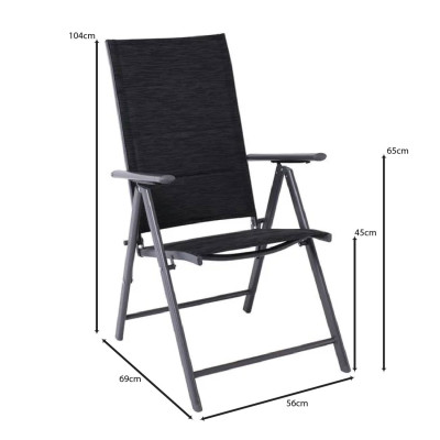 YARD Πολυθρόνα Κήπου-Βεράντας, Πτυσσόμενη, Μέταλλο Βαφή Ανθρακί - Padded Textilene (ΣΕΤ 2 τεμ)