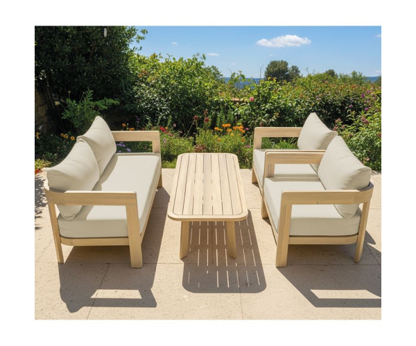 FLORIDA Living Set Σαλόνι Καθιστικό Κήπου-Βεράντας (4τ), Acacia, Μαξιλάρια Μπεζ