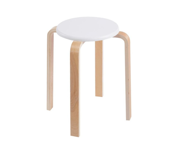 HAMILTON-W Σκαμπό Βοηθητικό, Στοιβαζόμενο, Απόχρωση Φυσικό, Πόδι Σημύδα, κάθισμα MDF Άσπρο