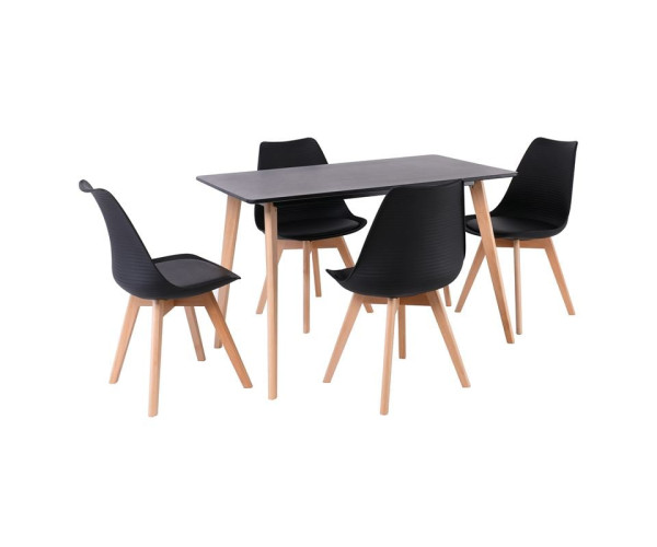 MARTIN Set Τραπεζαρία: Τραπέζι + 4 Καρέκλες, MDF Μαύρο - Οξιά Φυσικό, PP Μαύρο