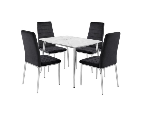 JETTA-OSLO Set Τραπεζαρία: Τραπέζι + 4 Καρέκλες, Χρώμιο - Sintered Stone - Velure Μαύρο