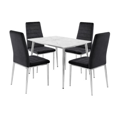 JETTA-OSLO Set Τραπεζαρία: Τραπέζι + 4 Καρέκλες, Χρώμιο - Sintered Stone - Velure Μαύρο