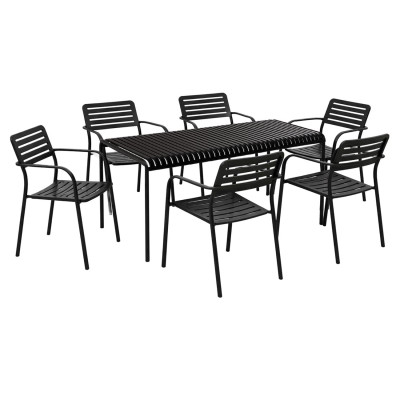 ROMA-MODIAL Set Τραπεζαρία: Τραπέζι + 6 Πολυθρόνες, Μέταλλο Μαύρο